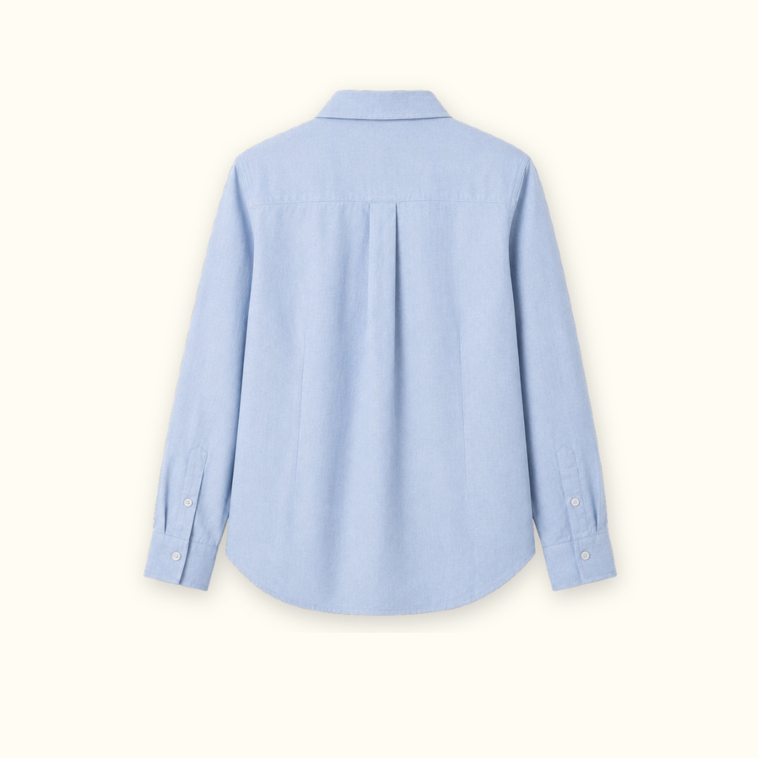 Chemise en lin coupe regular bleu clair, vue de dos, montrant le col, l’ourlet et la coupe décontractée