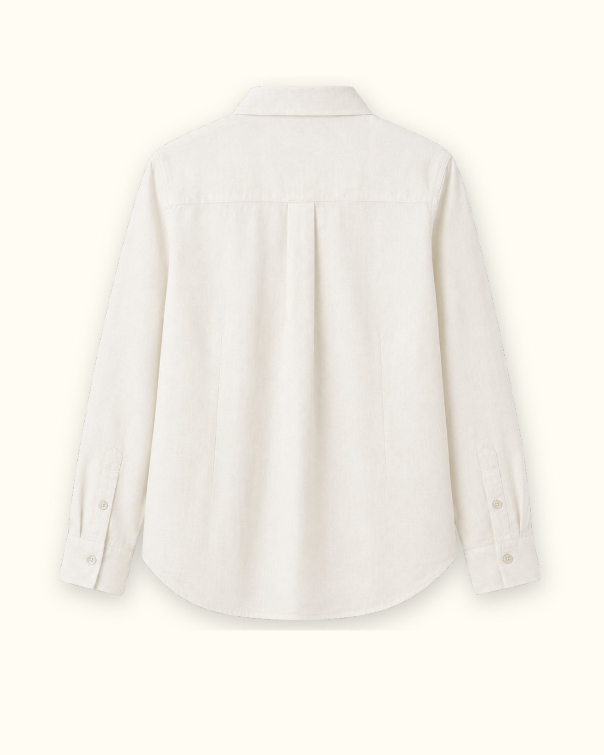 Regular Fit Linen Shirt in Off White, back view, showing collar, hem and relaxed tailoring