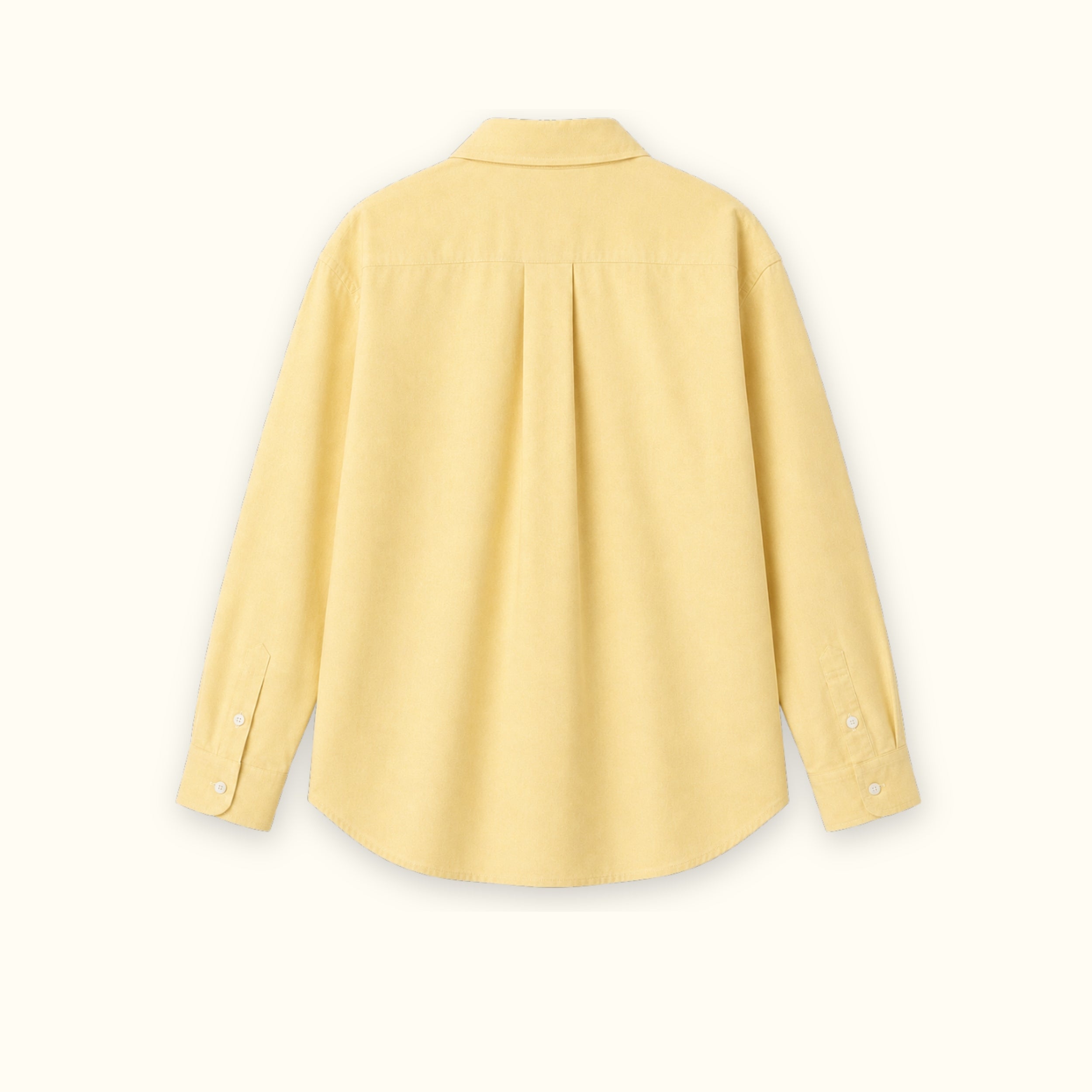 Medium Fit Oxford Shirt in Soft Yellow Oxford, back view, showing collar, hem and relaxed tailoring