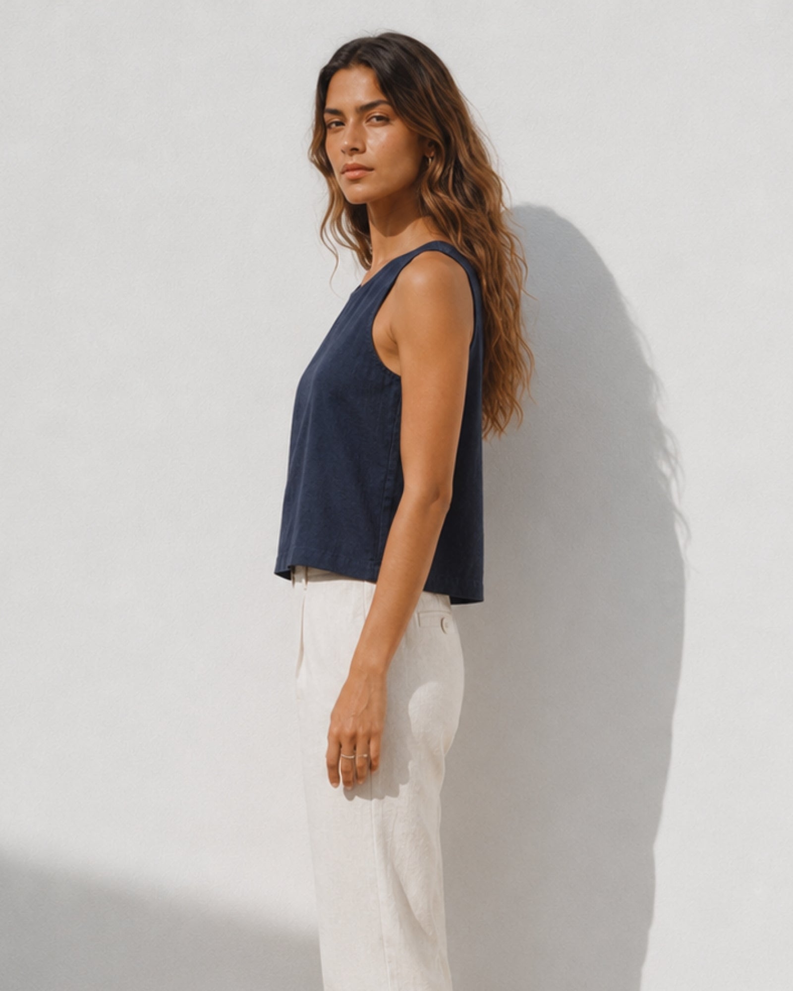 Top in lino senza maniche
