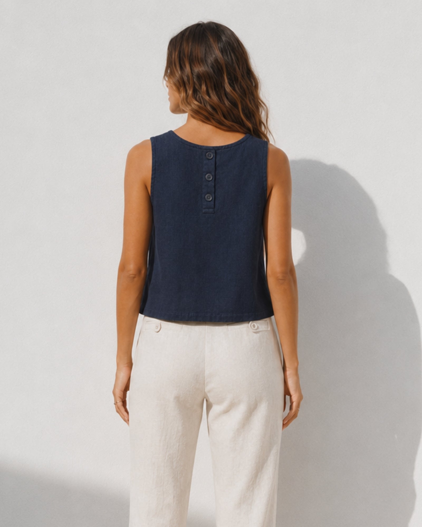 Top in lino senza maniche