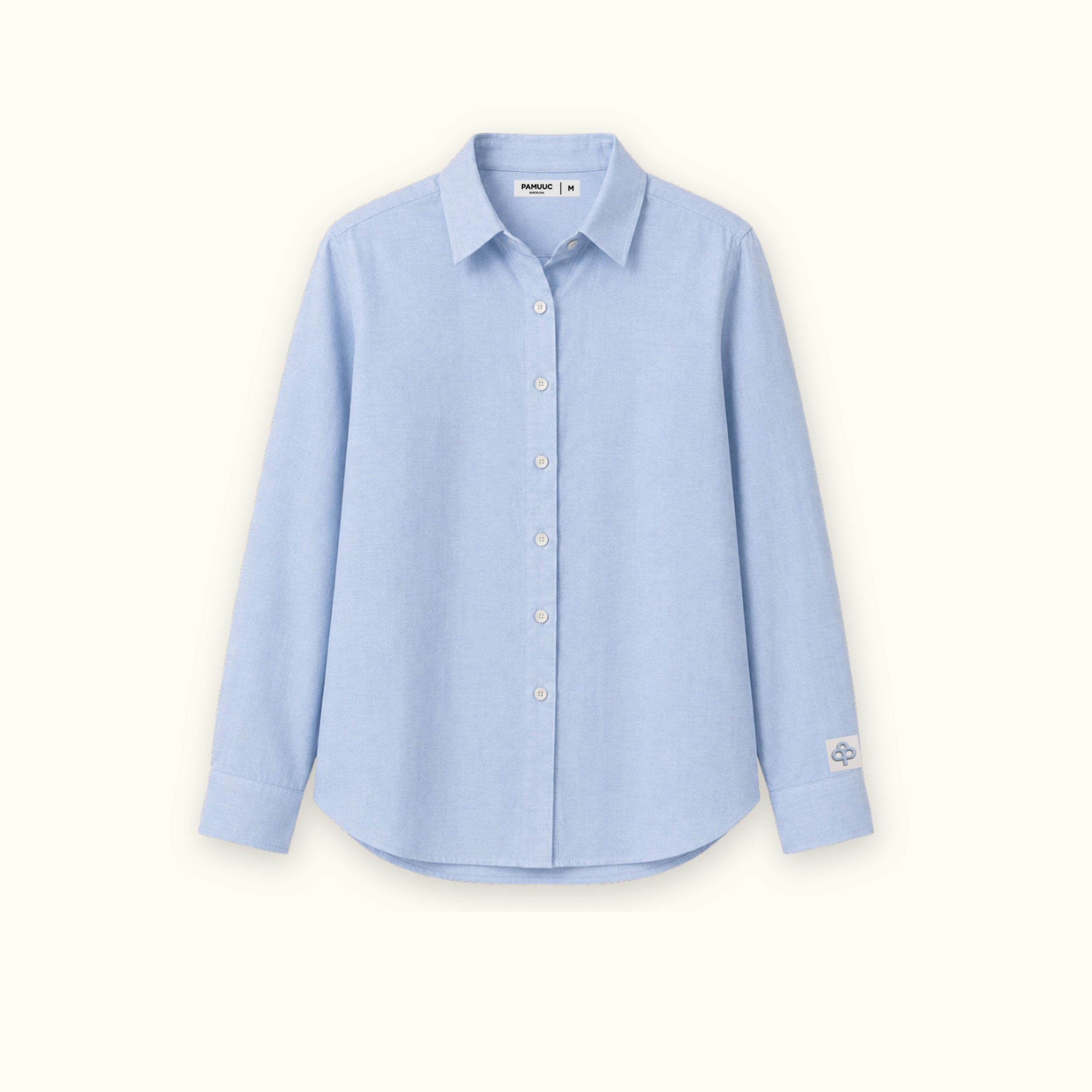 Regular Fit Linen Shirt in Light Blue, front view, showing collar, hem and relaxed tailoring