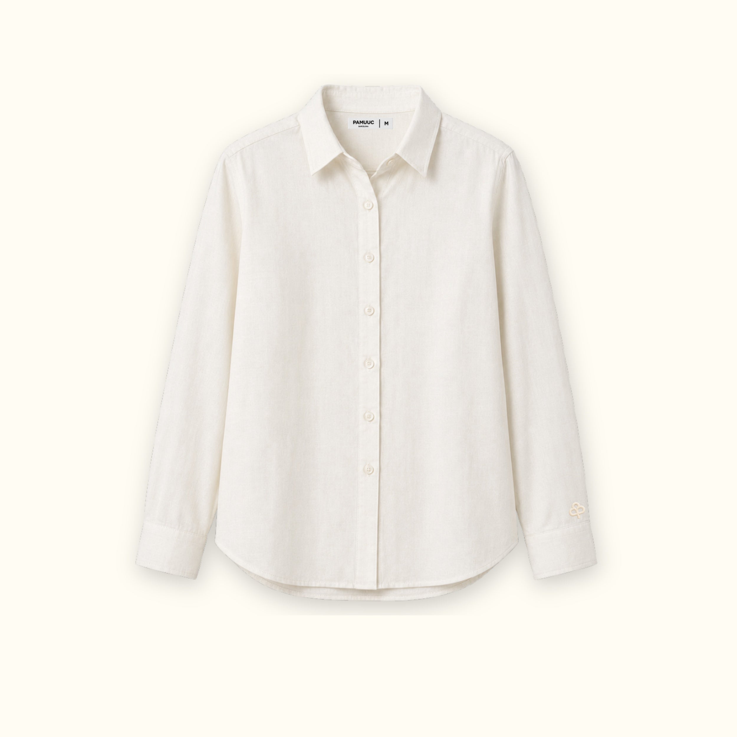 Regular Fit Linen Shirt in Off White, front view, showing collar, hem and relaxed tailoring