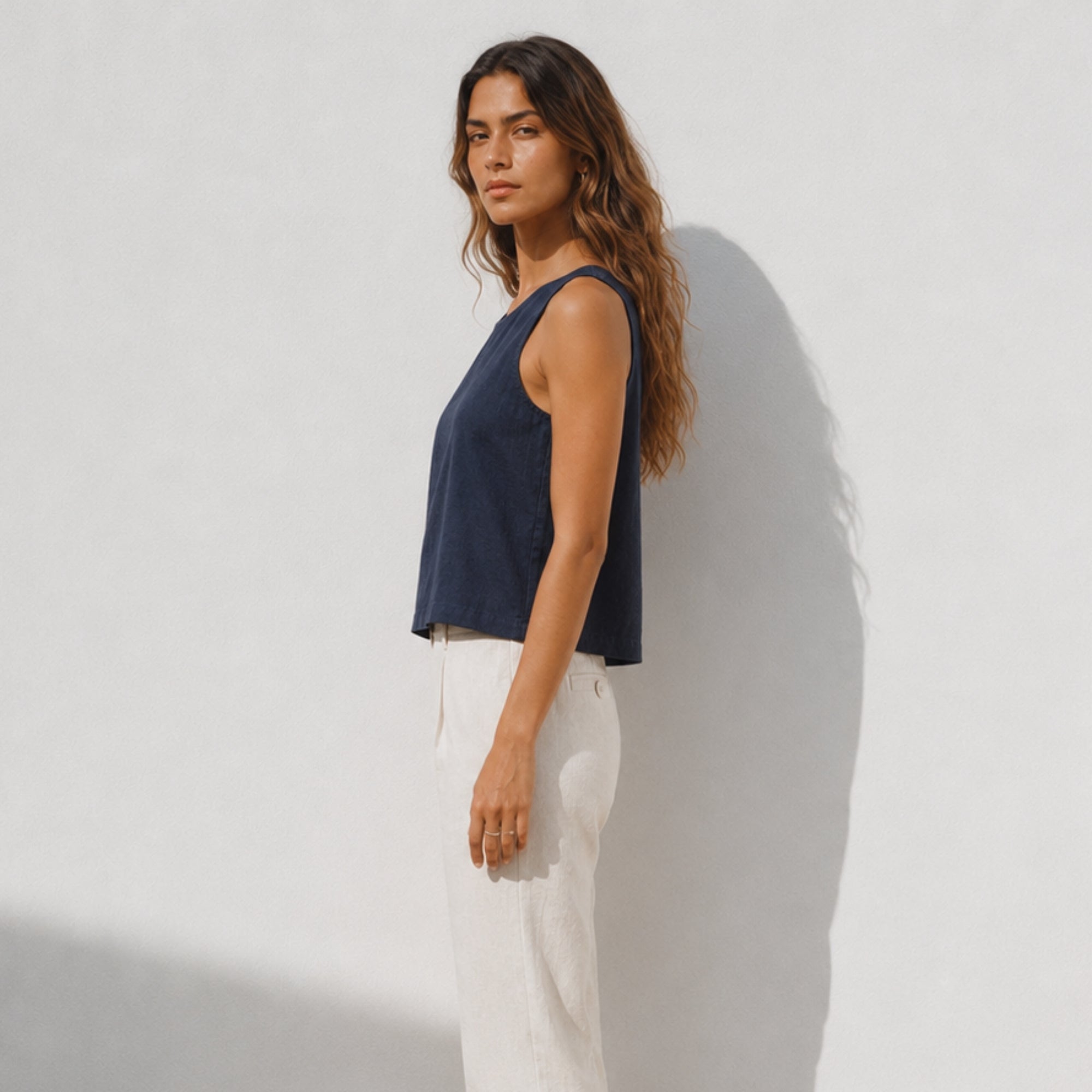 Top in lino senza maniche