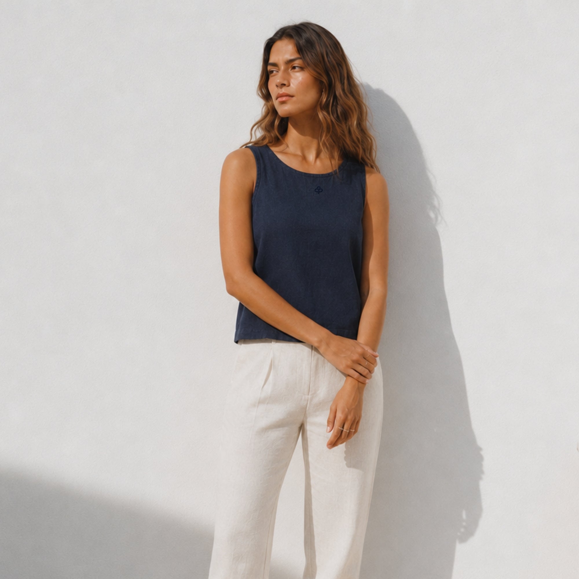 Top in lino senza maniche