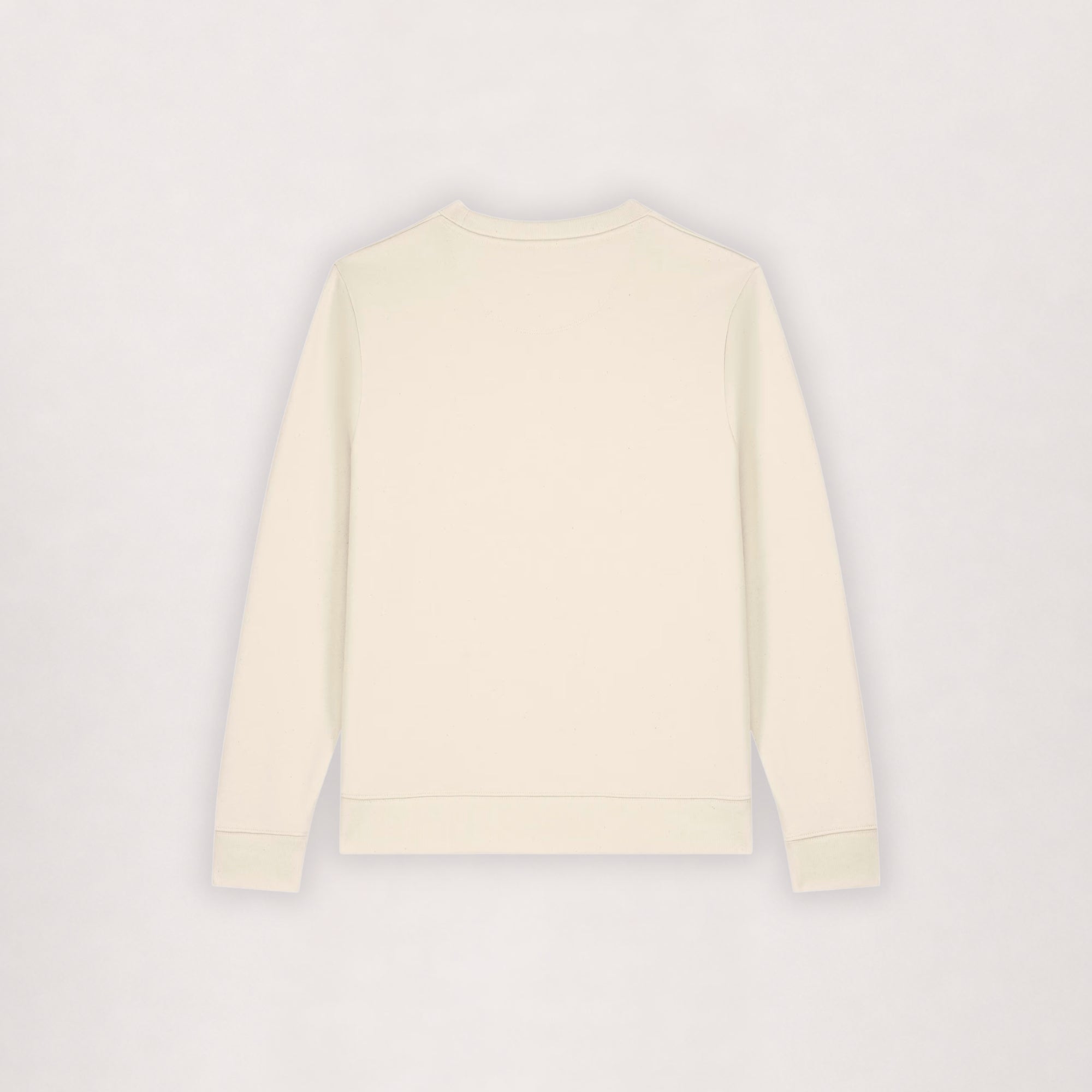 Cotton sweatshirt in off-white, flat lay back view with ribbed cuffs