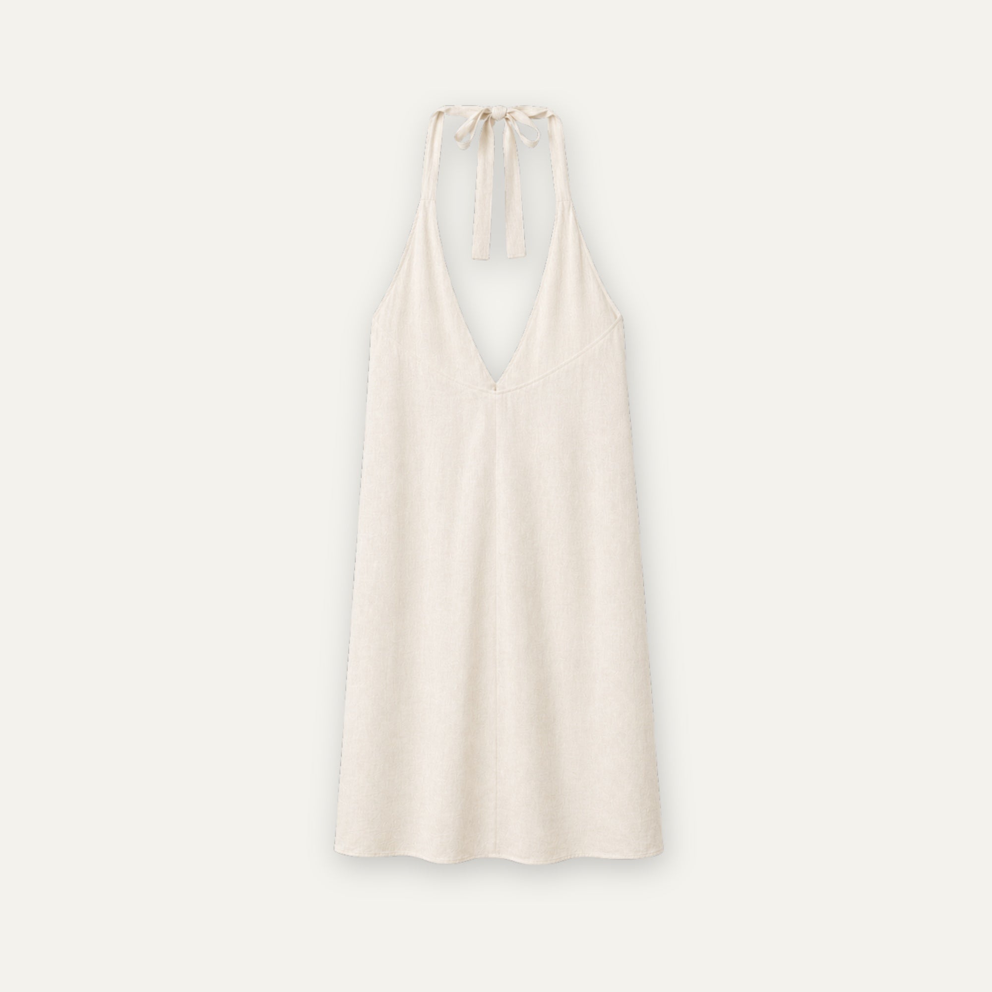Linen Halter Dress in Off White, back view, showing neckline and dress silhouette